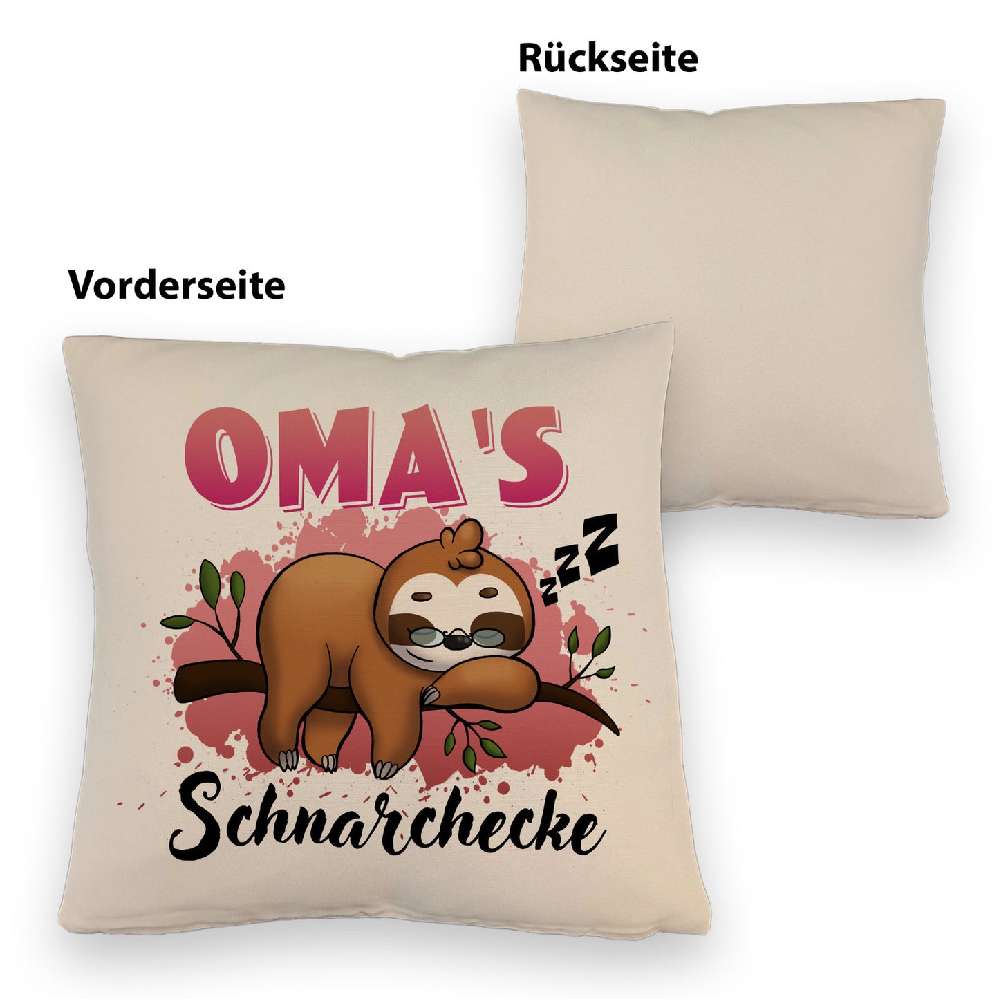 Faultier Kissen mit Leinenoptik mit Spruch Oma's Schnarchecke