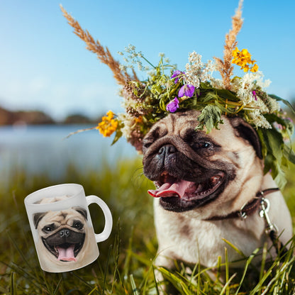 Glas Tasse mit Mops Motiv