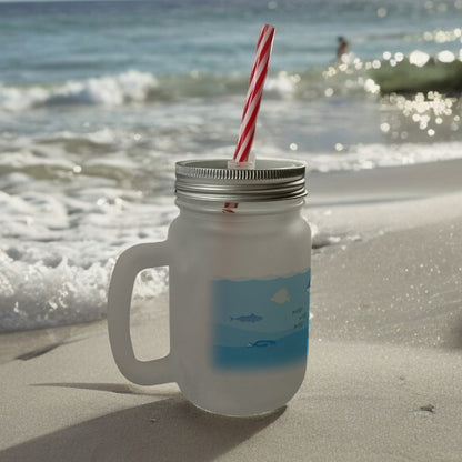 Unterwasser Mason Jar Henkel Trinkglas mit Deckel mit Hai und Fischen