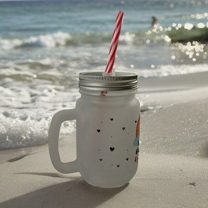 Regenbogen Mason Jar Henkel Trinkglas mit Deckel mit Spruch Kacktage in Glitzer tauchen