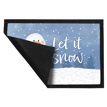 Schneemann im Wintersturm Fußmatte XL in 40x60 cm mit Spruch Let it snow