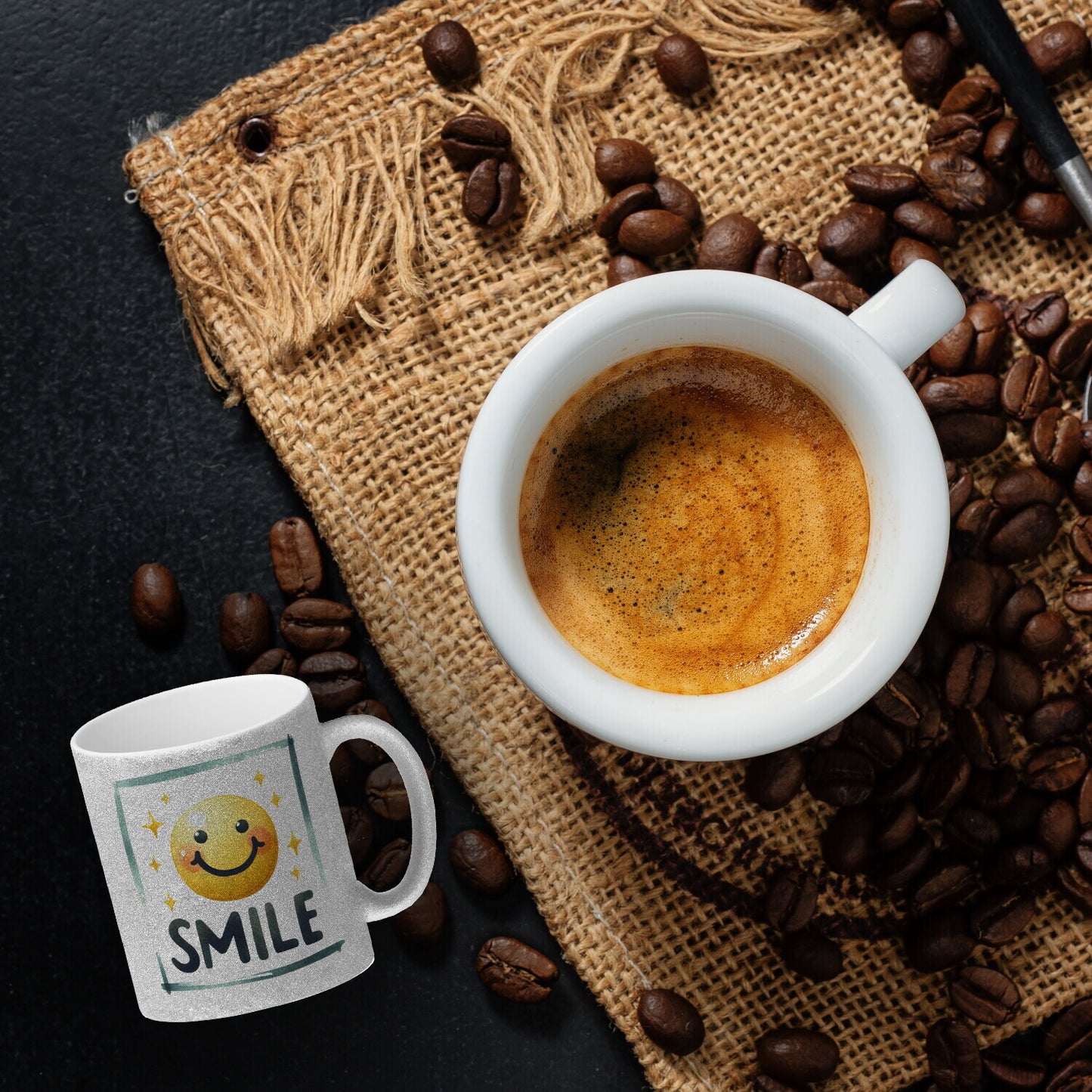 Smile Emoticon Glitzer-Kaffeebecher