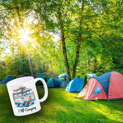 Campervan Kaffeebecher mit Spruch I love Camping