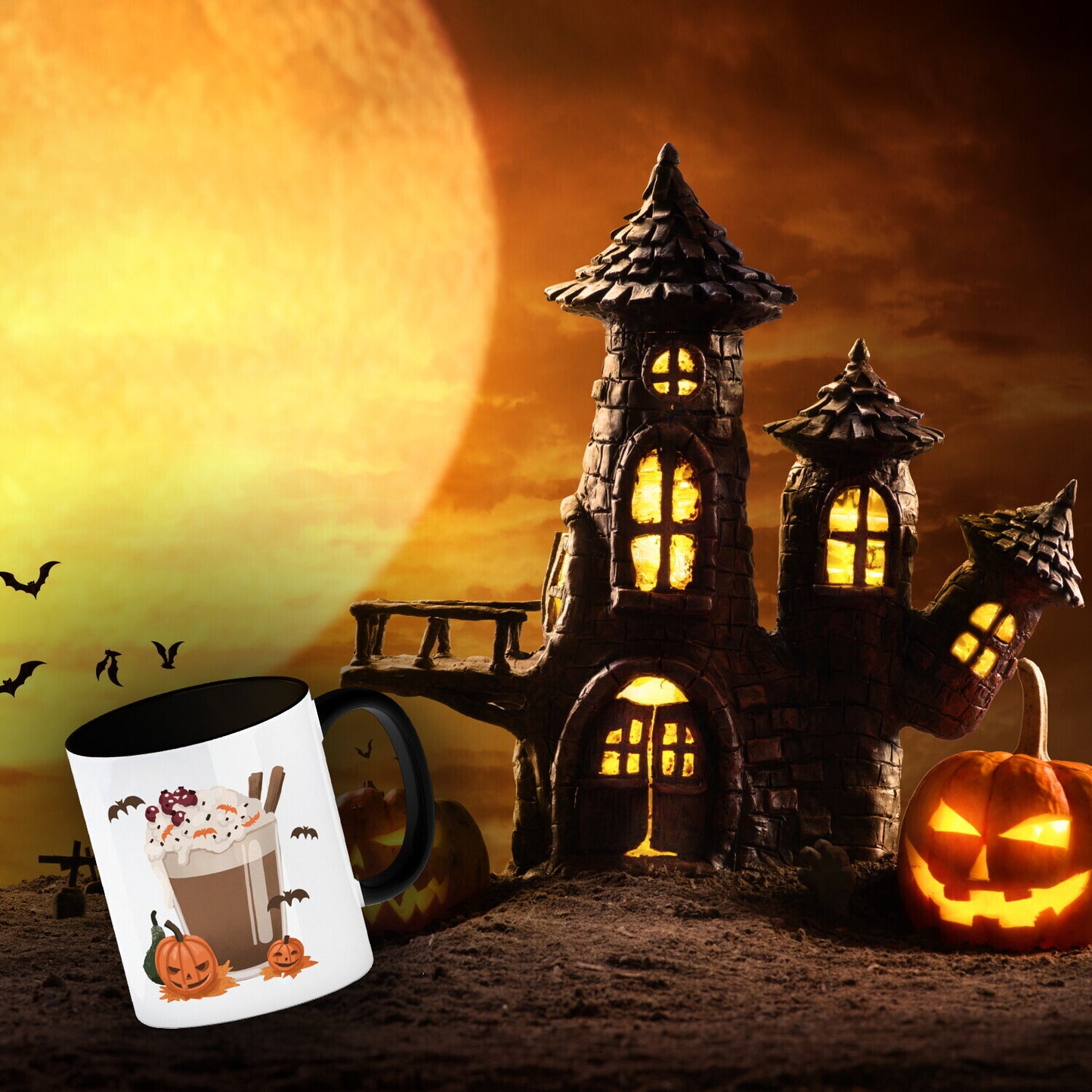 Pumpkin Spice Latte Kaffeebecher Schwarz für Halloween