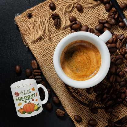 Hallo Herbst Glas Tasse mit hübschen Kürbissen