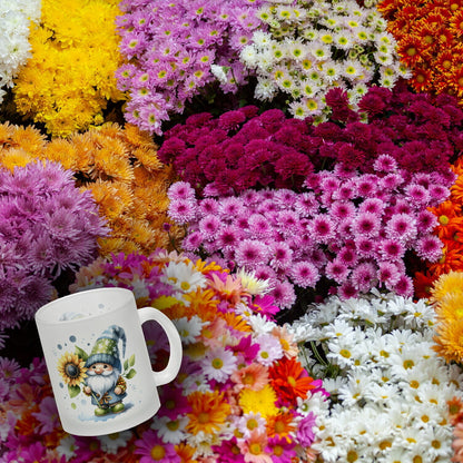 Gartenzwerg mit Sonnenblume Glas Tasse