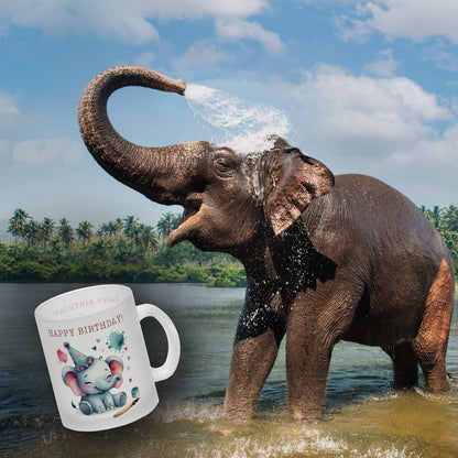 Happy Birthday Elefant Glas Tasse