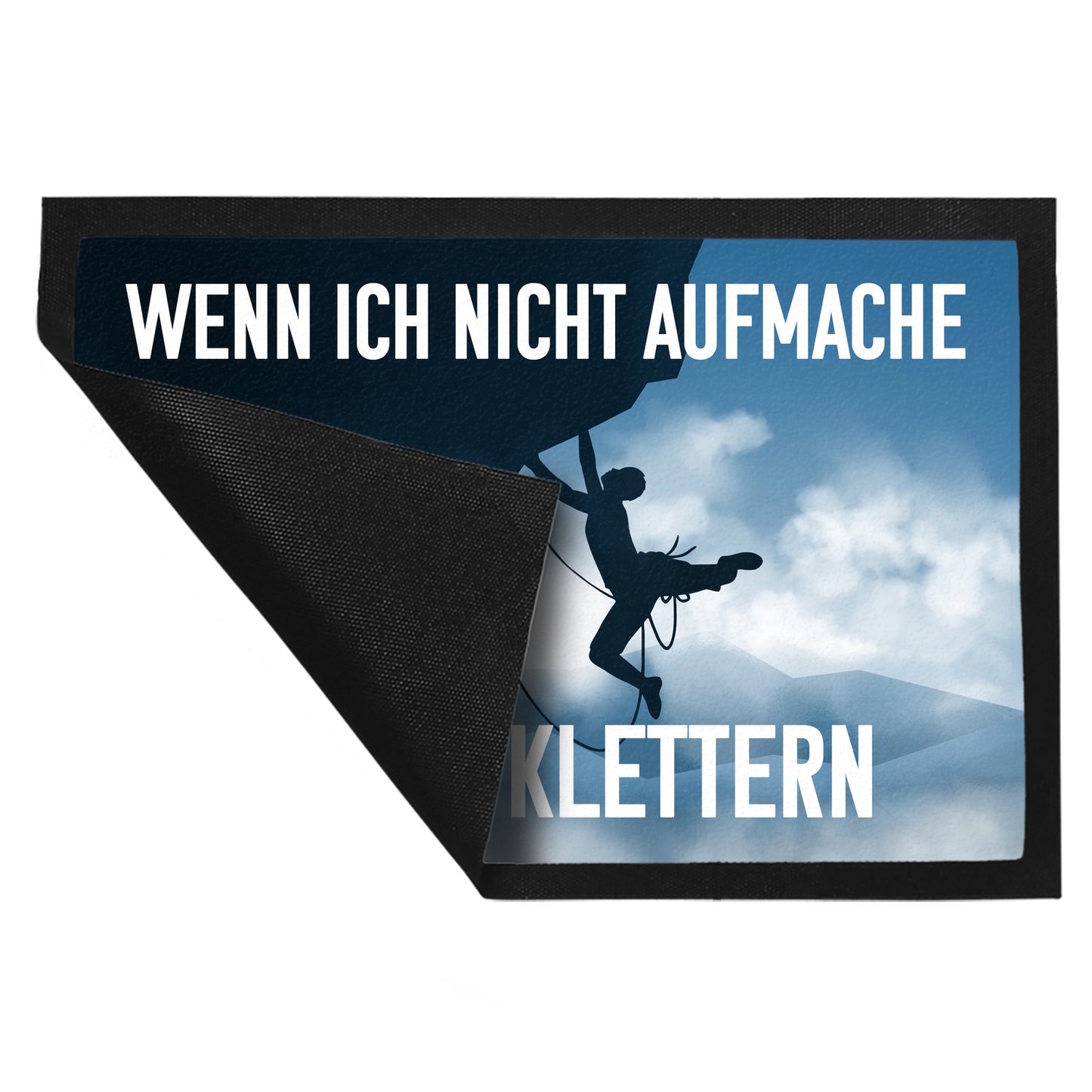 Wenn ich nicht aufmache bin ich klettern Fußmatte XL in 40x60 cm mit Kletterer-Motiv