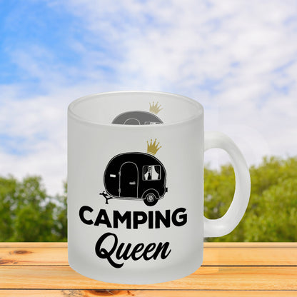 Camping Queen Glas Tasse mit Wohnwagen Motiv