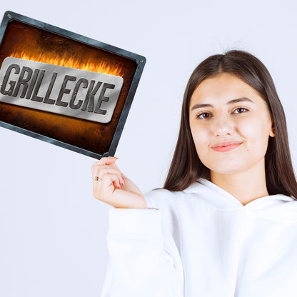 Metallschild XL mit Spruch: Grillecke