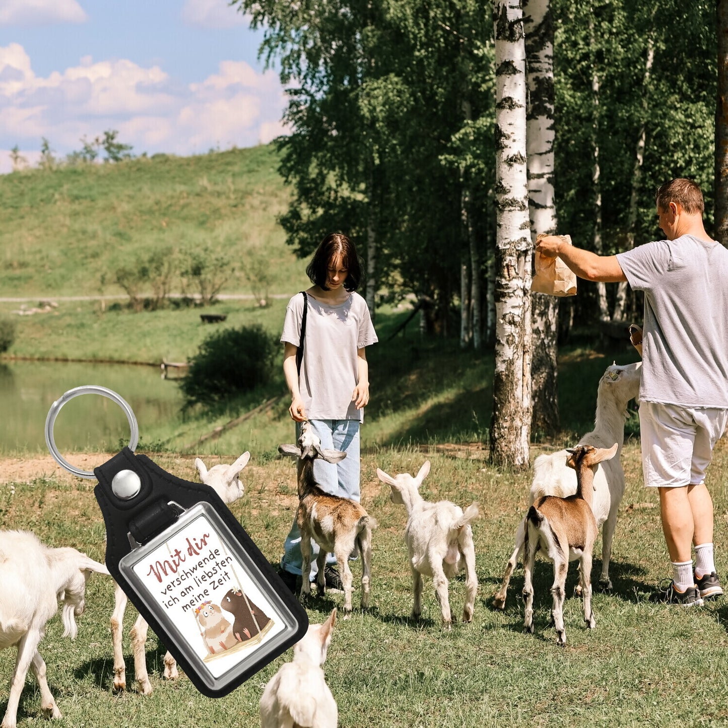 Meerschweinchen Schlüsselanhänger mit Kunstleder-Anhänger mit Spruch Zeit mit dir verschwenden