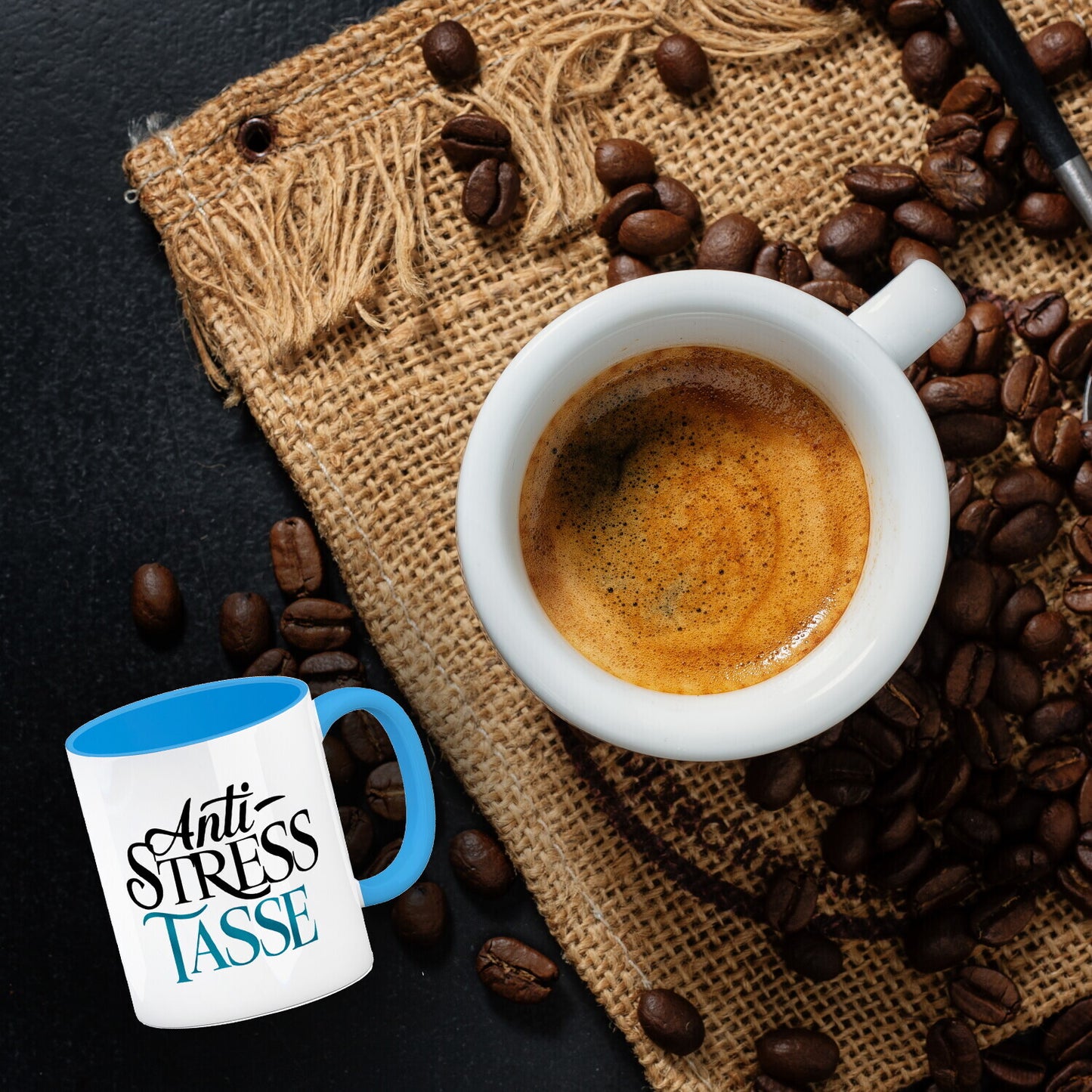 Anti-Stress Tasse Kaffeebecher in hellblau für Ruhe