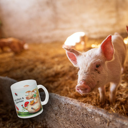 Viel Glück und alles Gute! Glas Tasse mit Glücksschwein Motiv