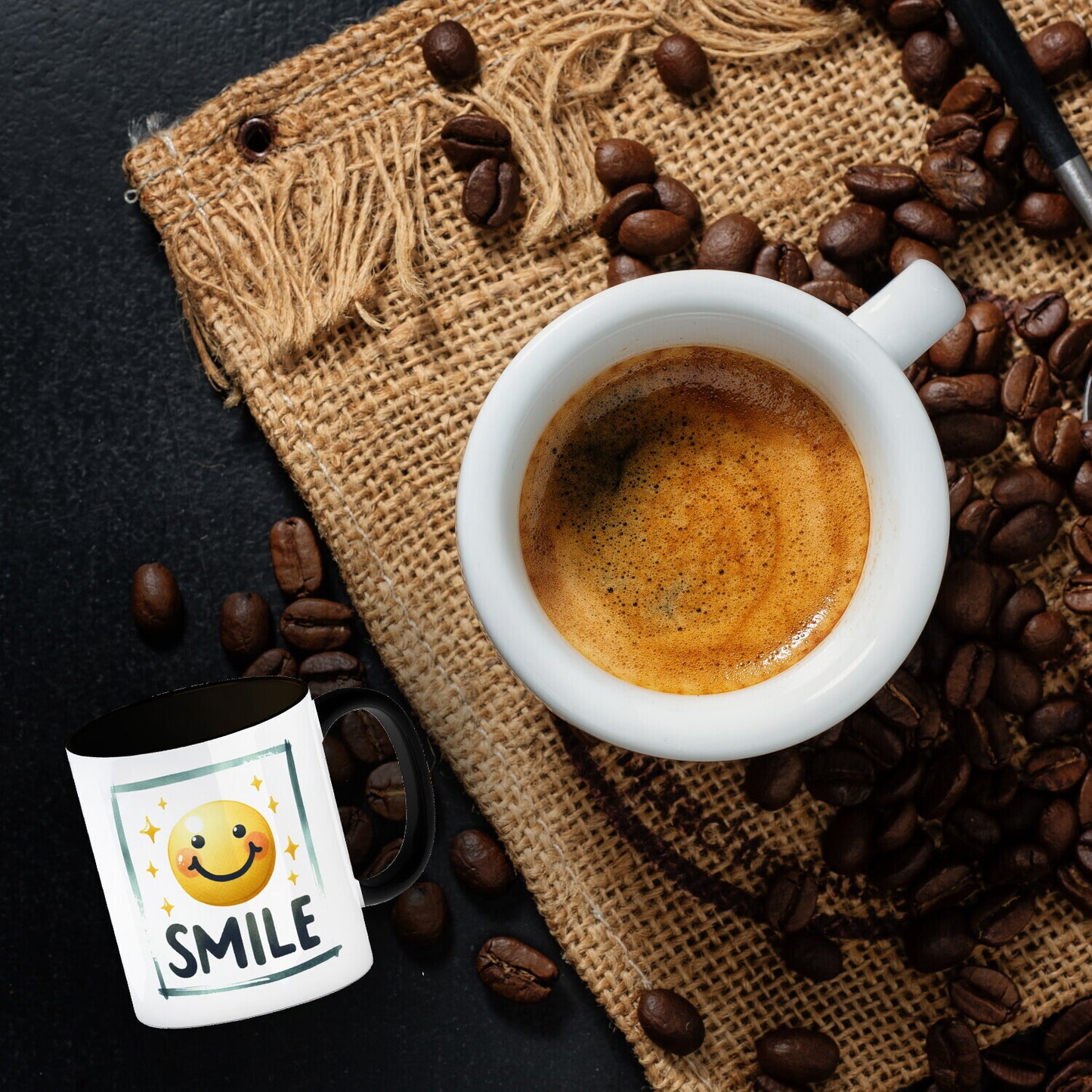 Smile Emoticon Kaffeebecher in schwarz