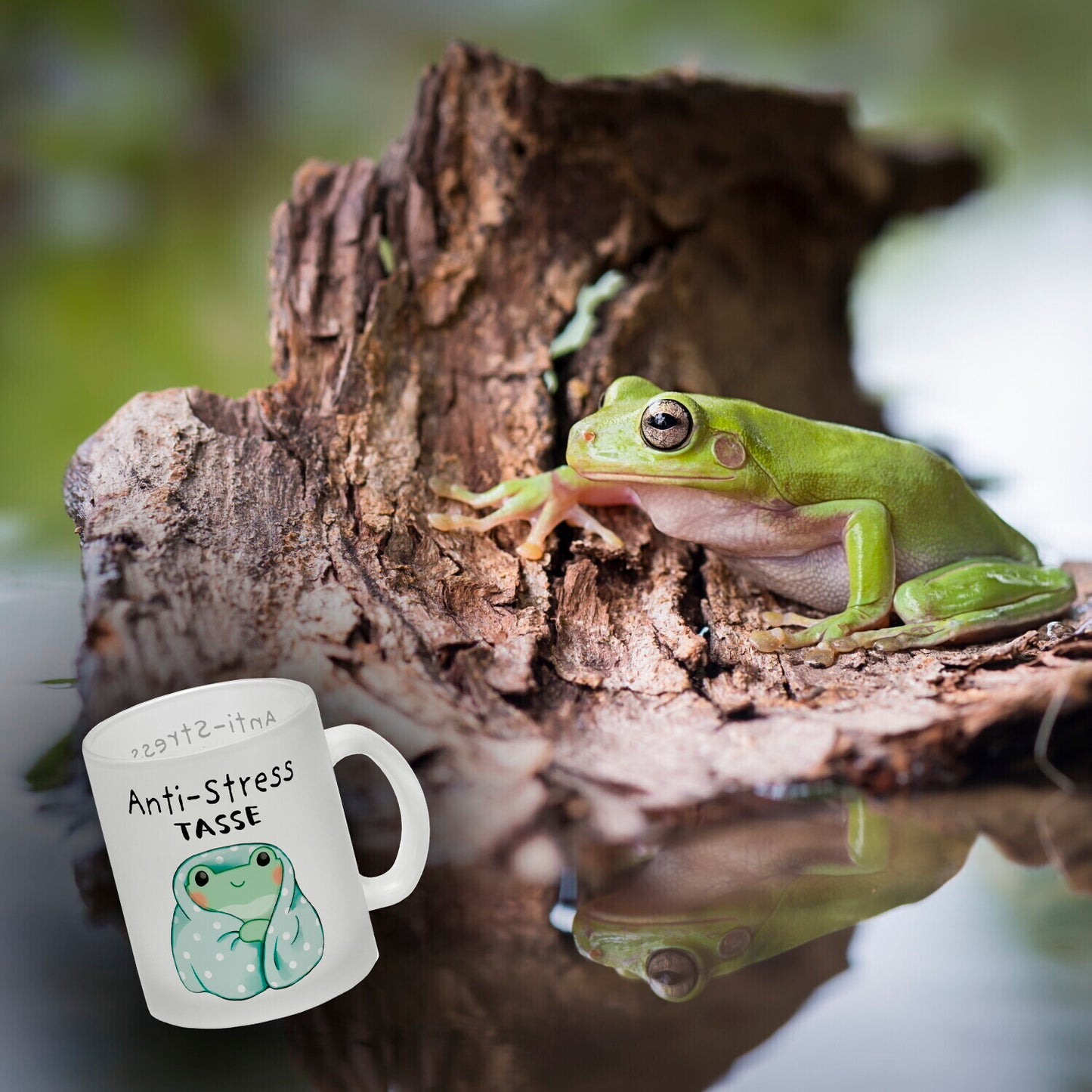 Frosch in blauer Decke mit Spruch Anti-Stress Tasse