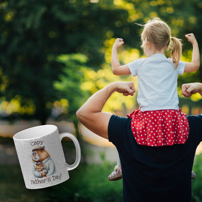 Capybara-Papa Aquarell-Optik Glitzer-Kaffeebecher mit Spruch Capy Father's Day