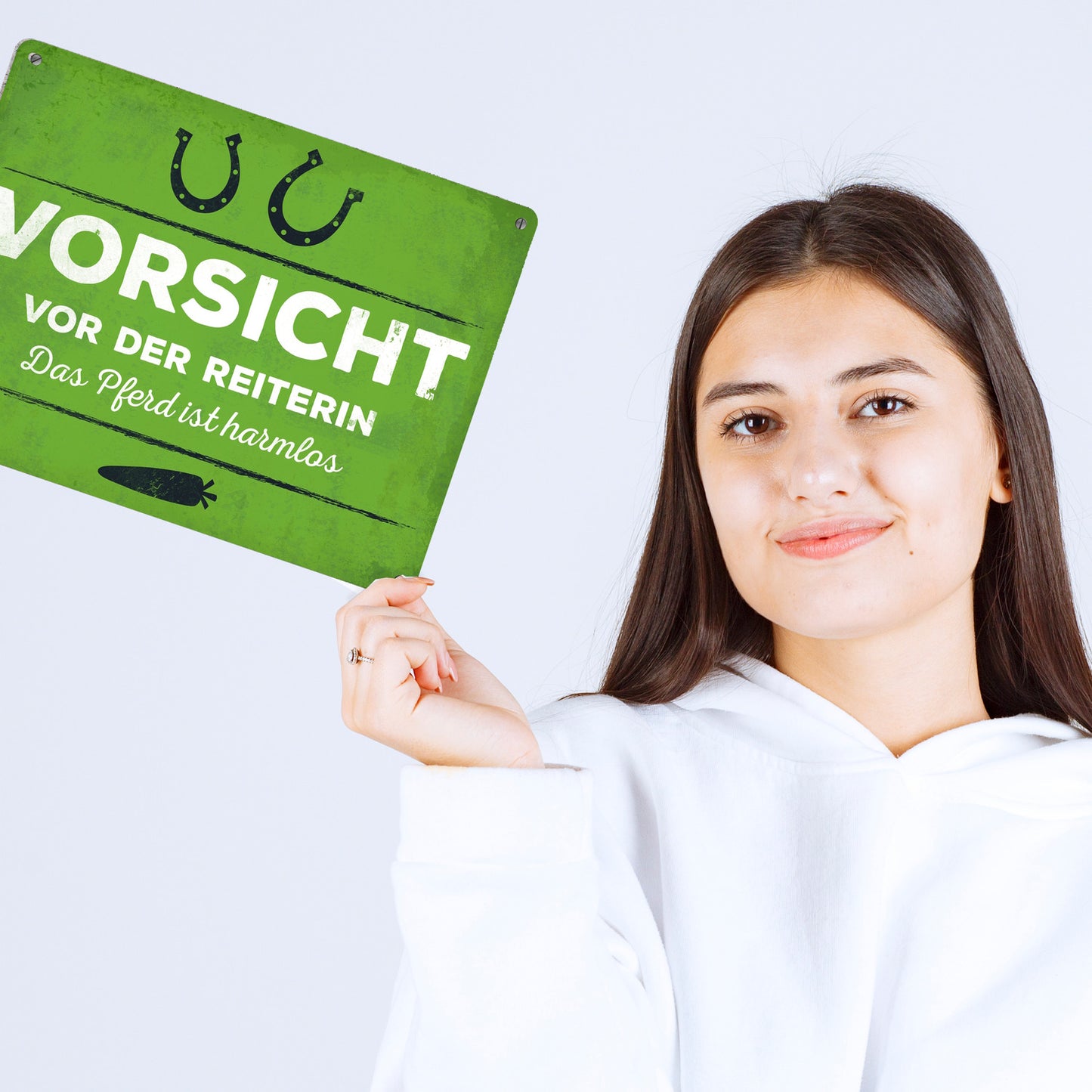 Metallschild XL mit Spruch: Vorsicht vor der Reiterin, ...