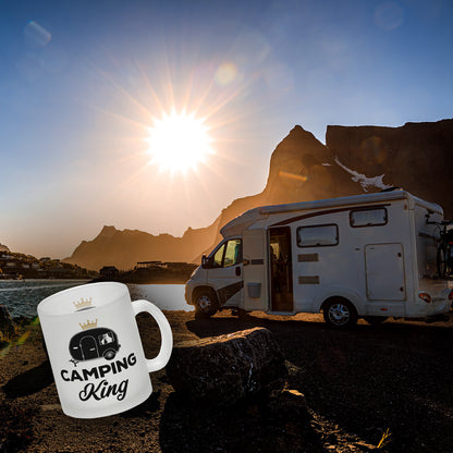 Camping King Glas Tasse mit Wohnwagen Motiv