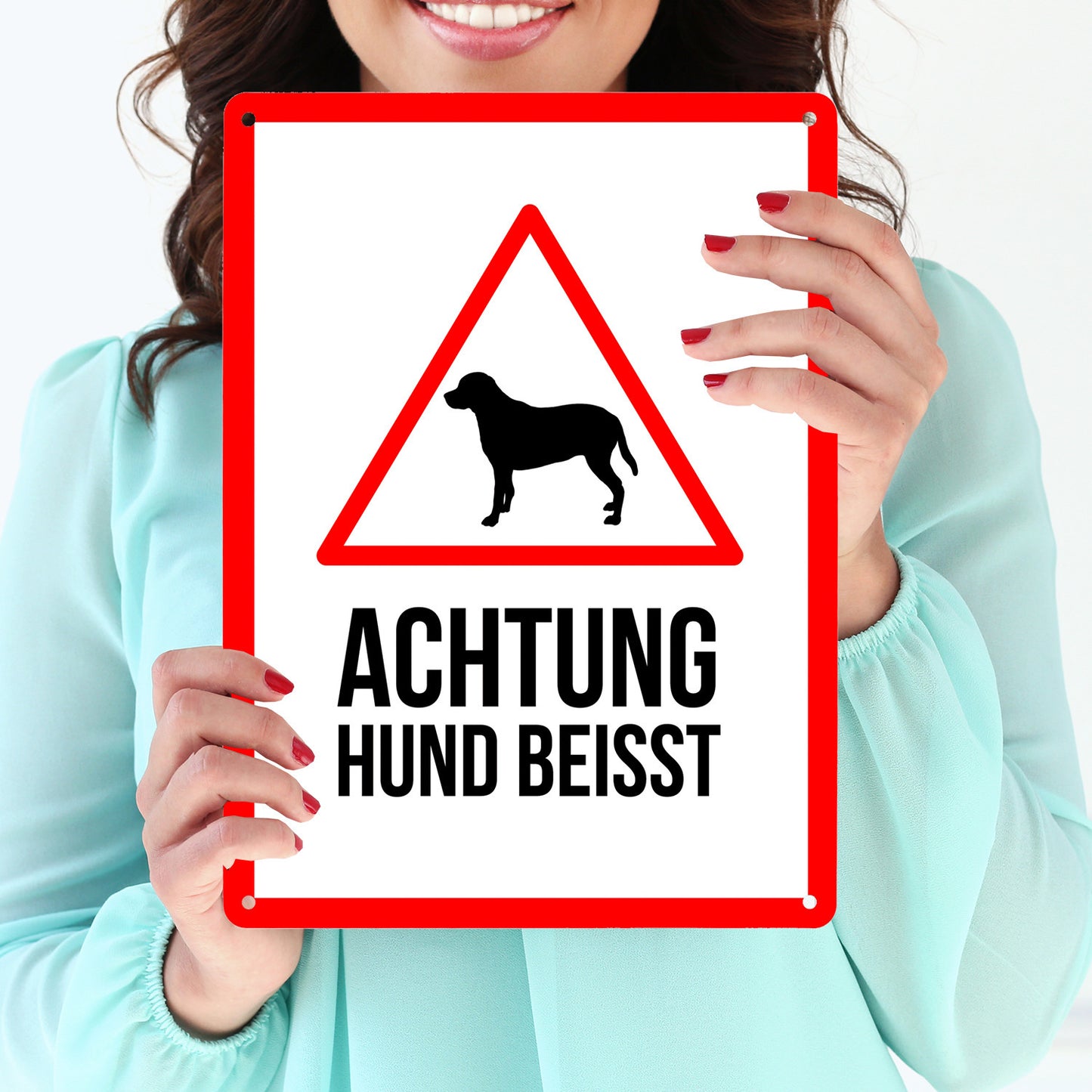 Metallschild XL mit Spruch: Achtung Hund beisst