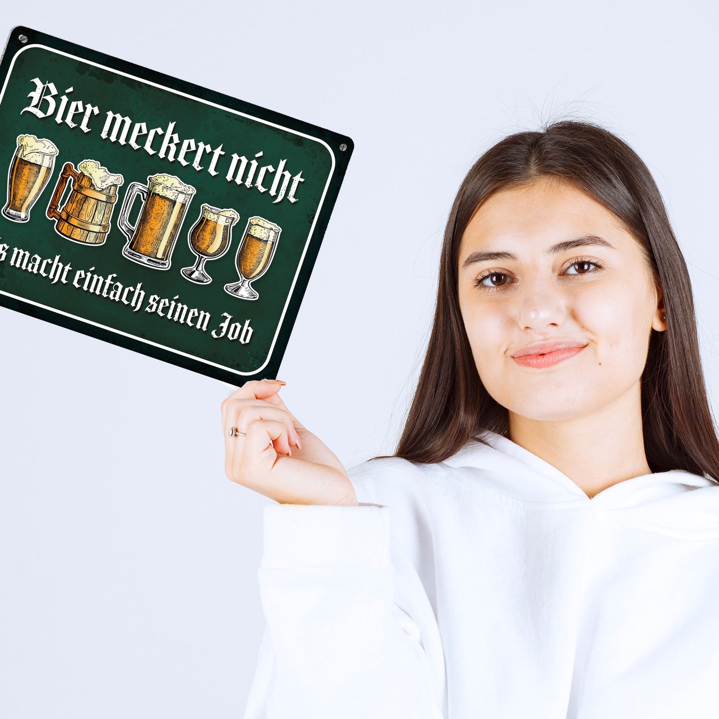 Metallschild XL mit Bier Motiv und Spruch: Bier meckert nicht - es macht ...