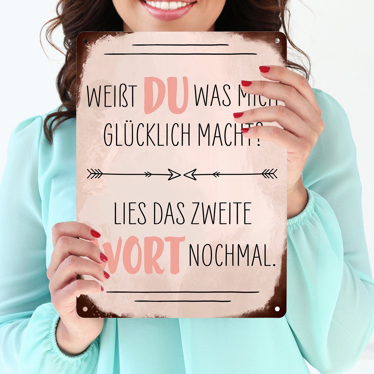 Du machst mich glücklich Metallschild XL in 21x28 cm mit Spruch zum Valentinstag