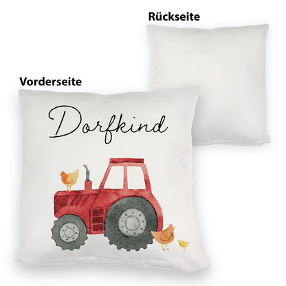 Dorfkind roter Traktor Kuschelkissen