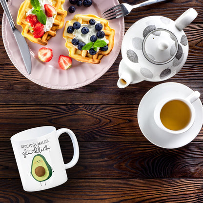 Niedliche Avocado Kaffeebecher mit Spruch Avocados machen glücklich