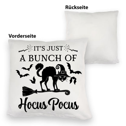 Schwarze Katze Halloween Kuschelkissen mit Spruch A Bunch of Hocus Pocus