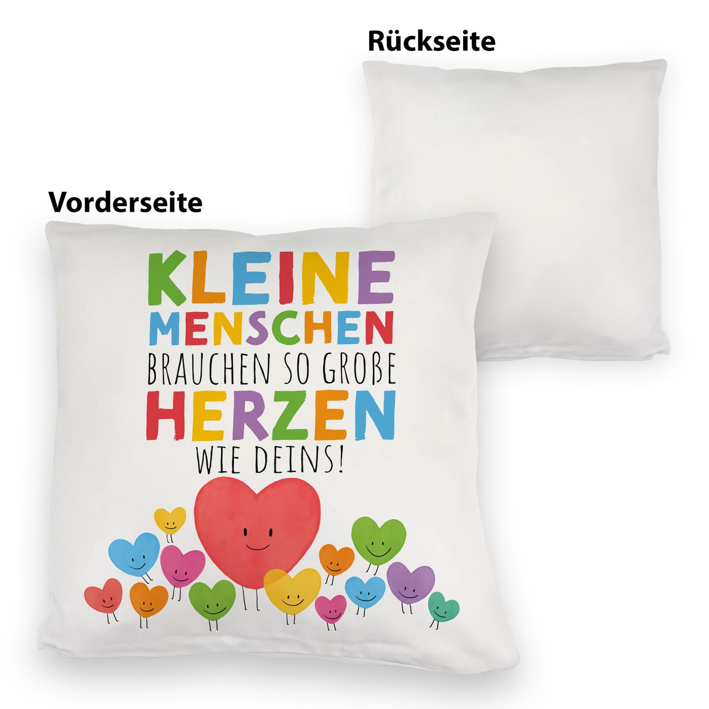 Herzen Kuschelkissen mit Spruch Große Herzen für kleine Menschen