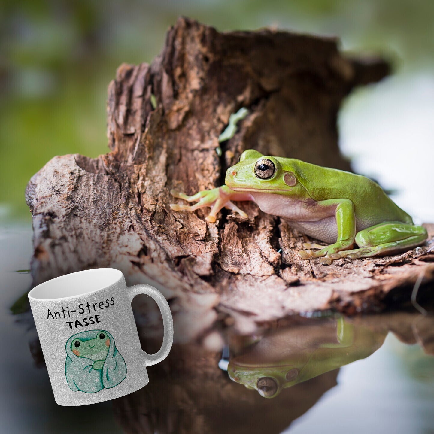 Frosch in blauer Decke mit Spruch Anti-Stress Tasse