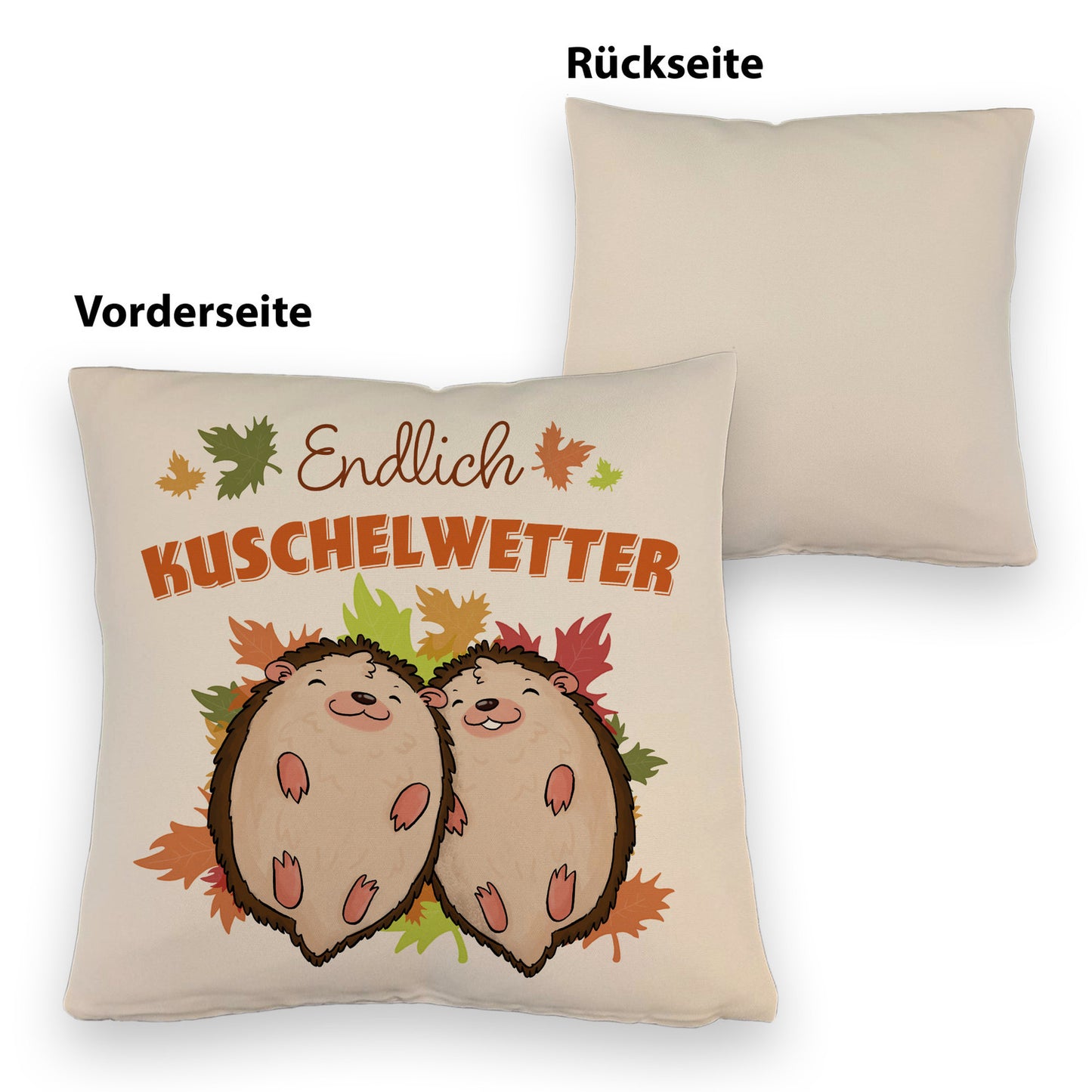 Endlich Kuschelwetter herbstliches Kissen mit Leinenoptik mit Igelpaar