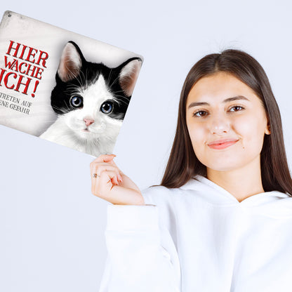 Metallschild XL mit Katze Motiv und Spruch: Betreten auf eigene Gefahr ...