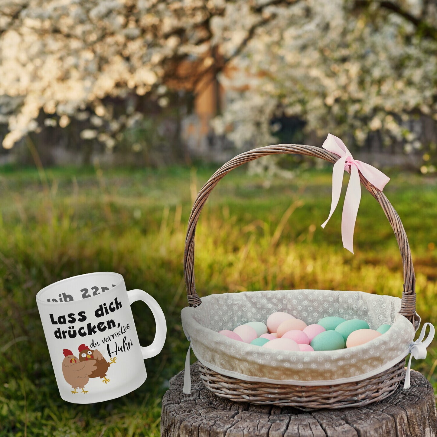 Lass dich drücken, du verrücktes Huhn Glas Tasse