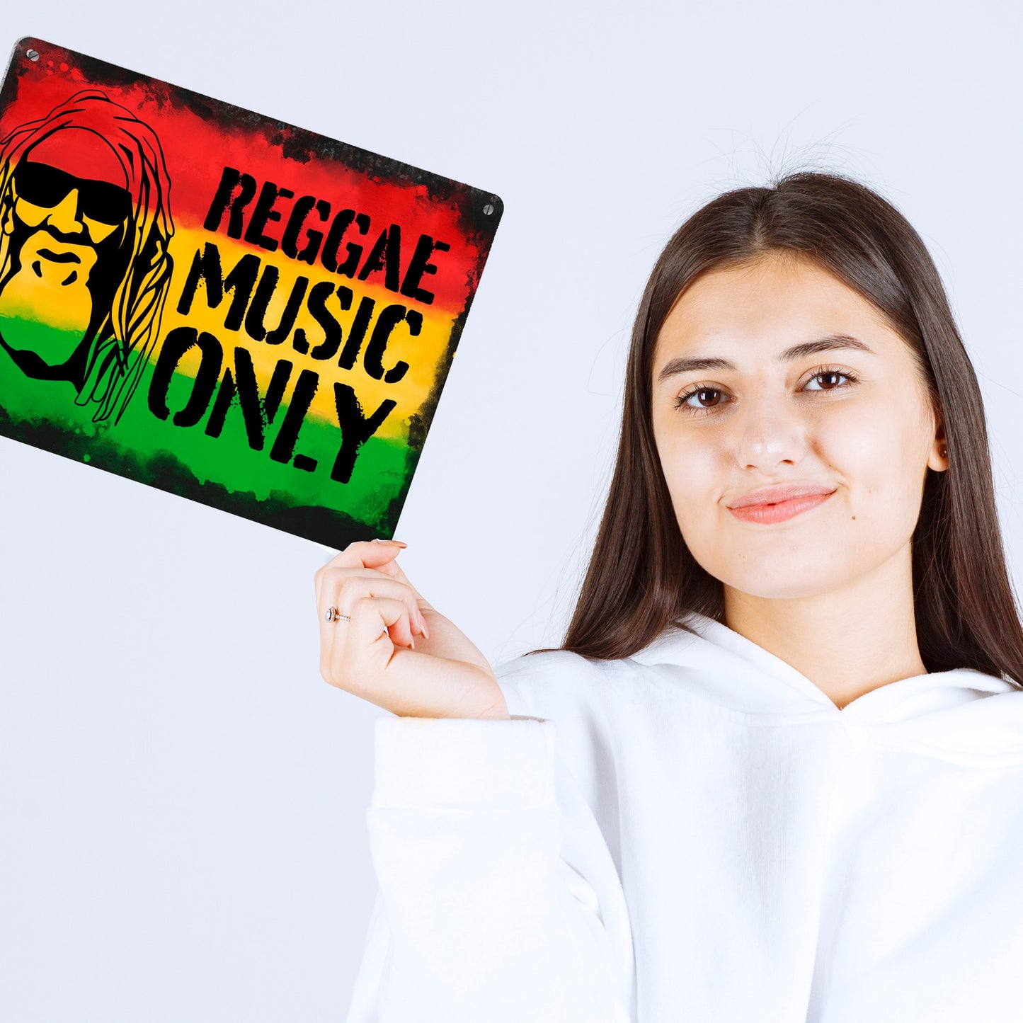 Reggae Music Only Metallschild XL in 21x28 cm mit Rastafarigesicht