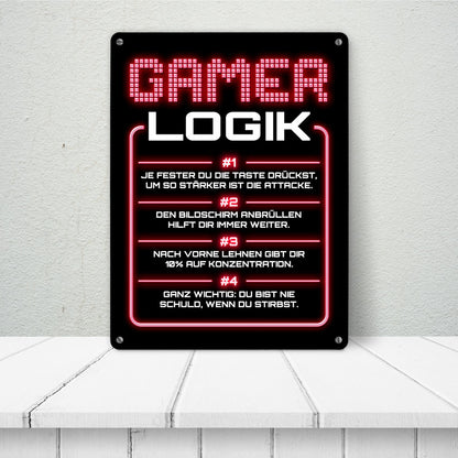 Gamer Logik Metallschild XL in 21x28 cm in rot