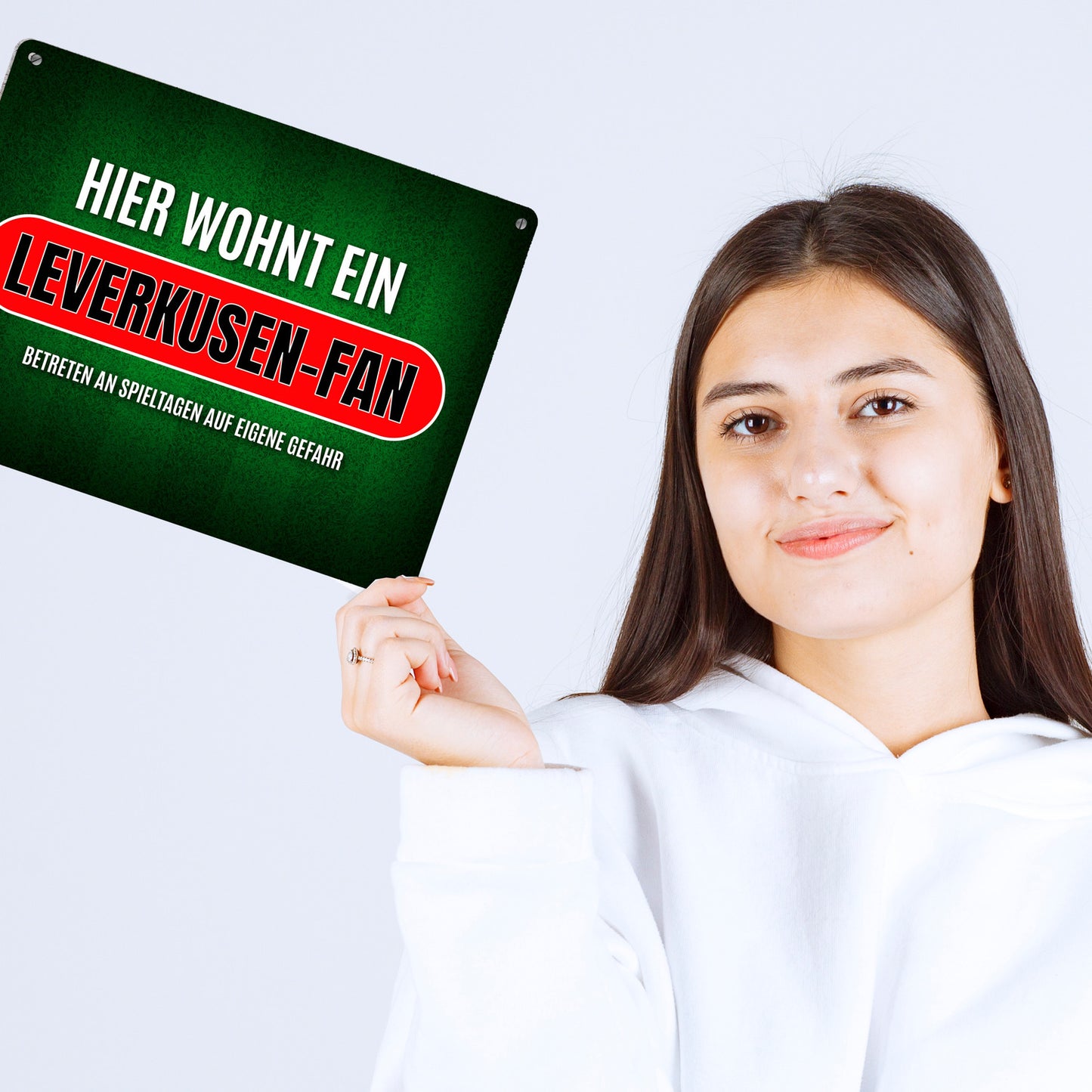 Metallschild XL mit Spruch: Hier wohnt ein Leverkusen-Fan