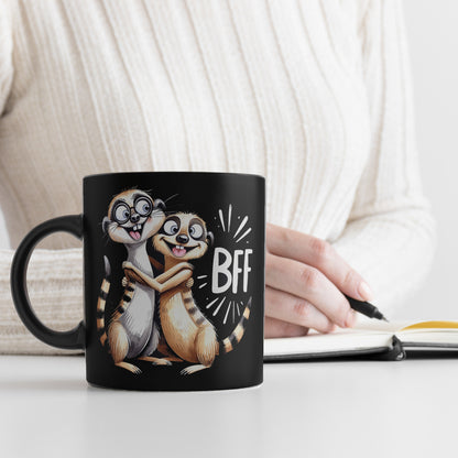 Verrückte Erdmännchen Freundschaft Tasse in Schwarz mit Spruch BFF - Best friends forever