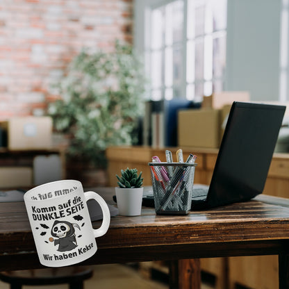 Komm auf die dunkle Seite Glas Tasse mit Spruch Wir haben Kekse