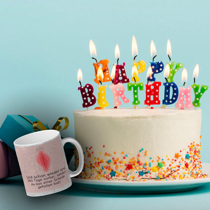 Wieder sind 365 Tage vorbei… Geburtstag Glitzer-Kaffeebecher mit Scheide Motiv