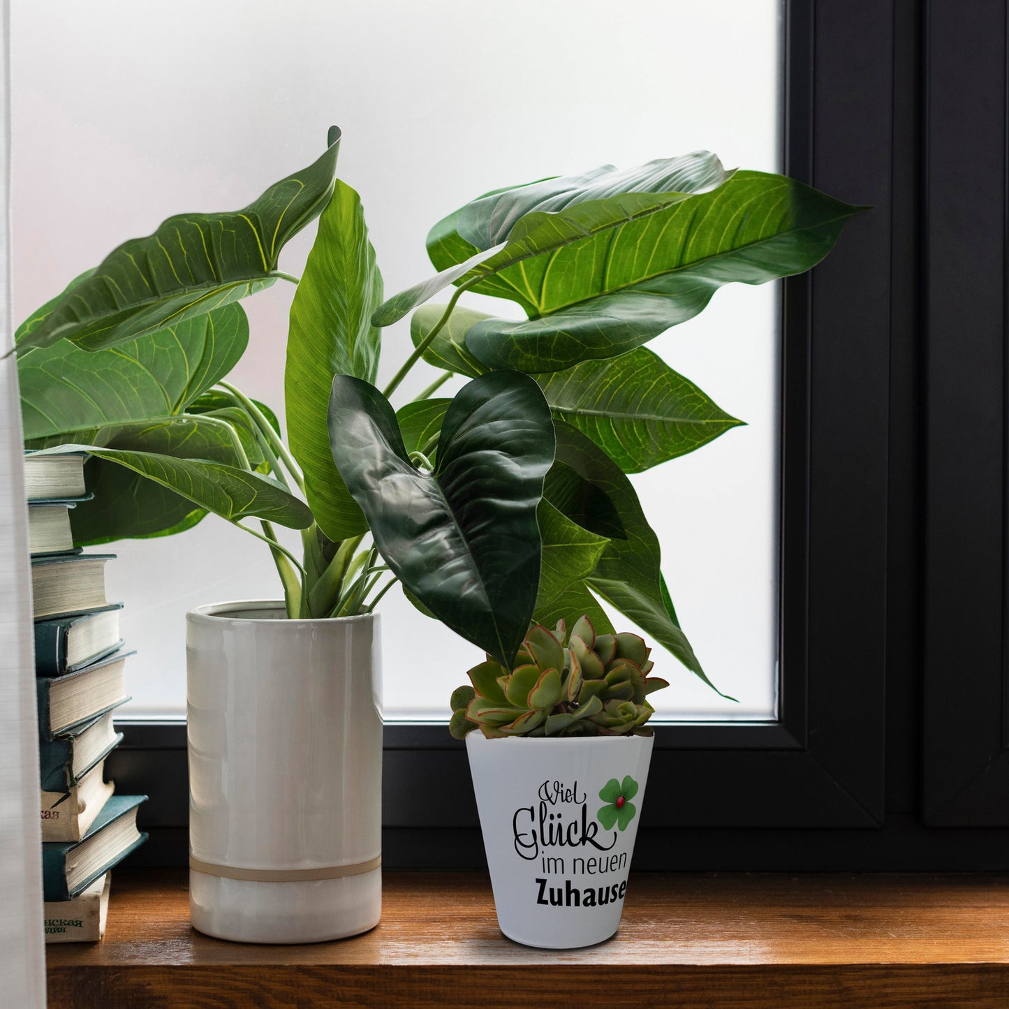 Kleeblatt mit Marienkäfer Blumentopf Viel Glück im neuen Zuhause