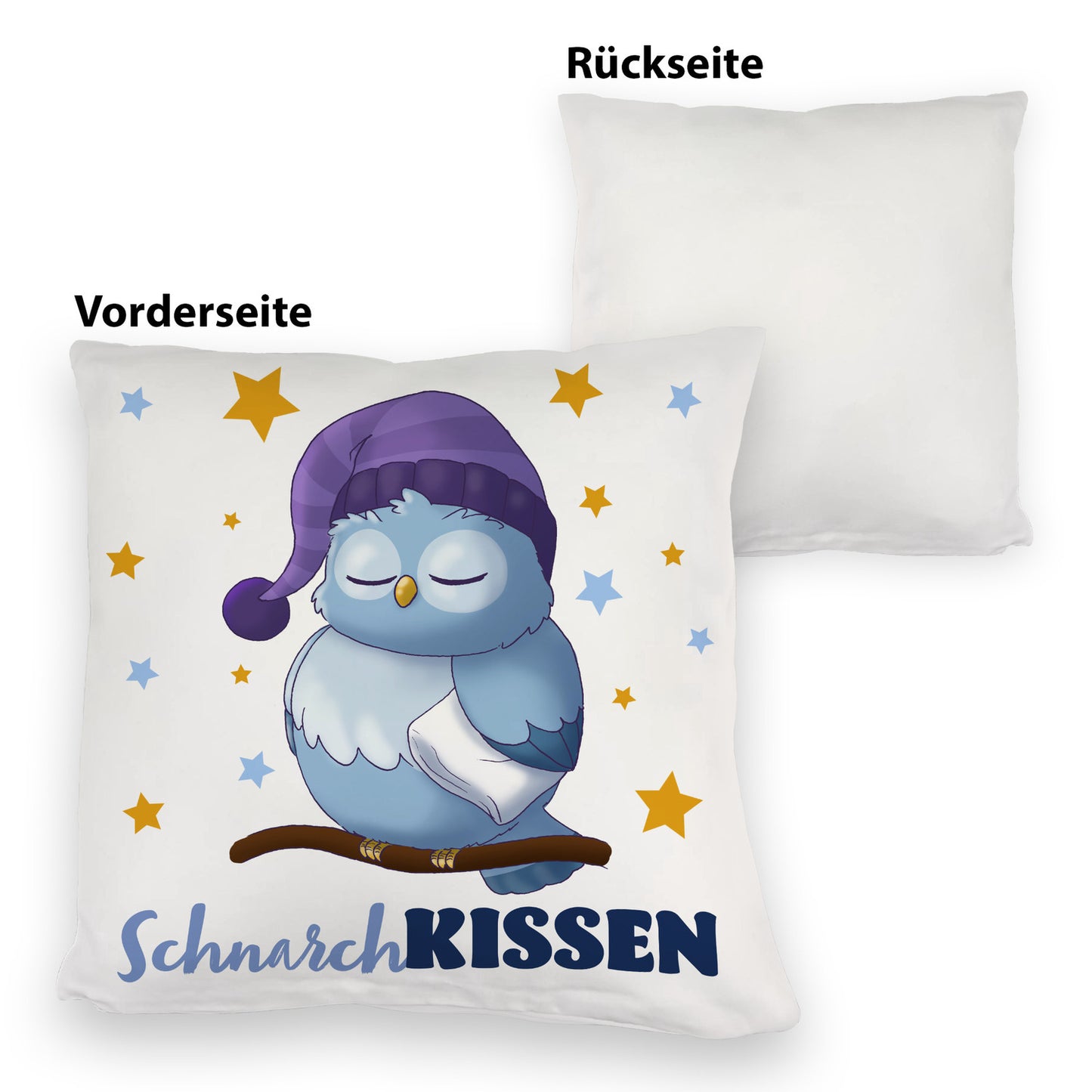 Schlafende Eule Kuschelkissen mit Spruch SchnarchKuschelkissen