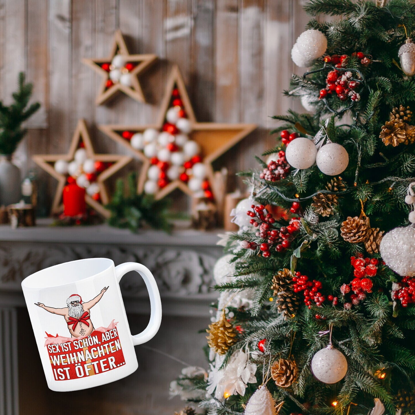 Sex ist schön aber Weihnachten ist öfter Kaffeebecher mit Weihnachtsmann