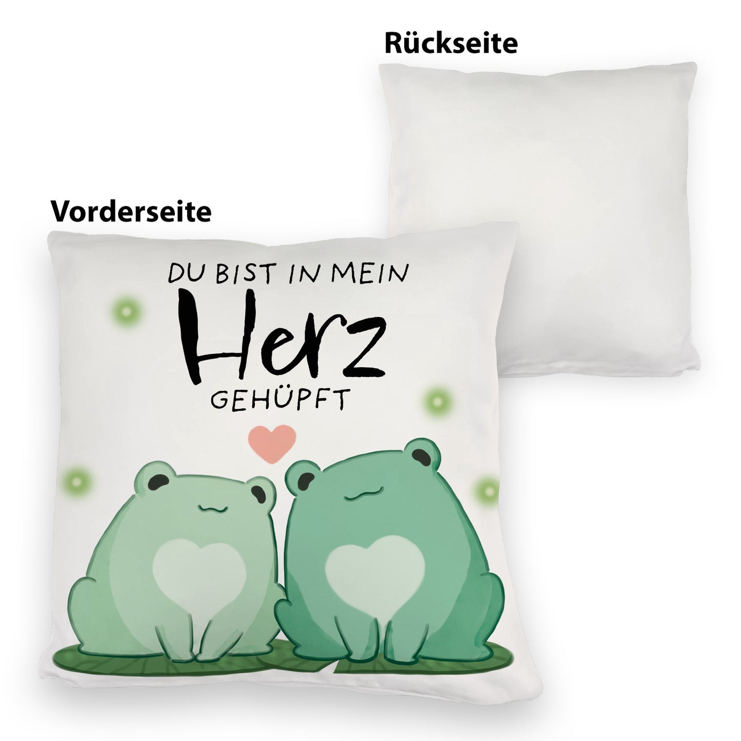 Frosch Kuschelkissen mit Spruch Du bist in mein Herz gehüpft