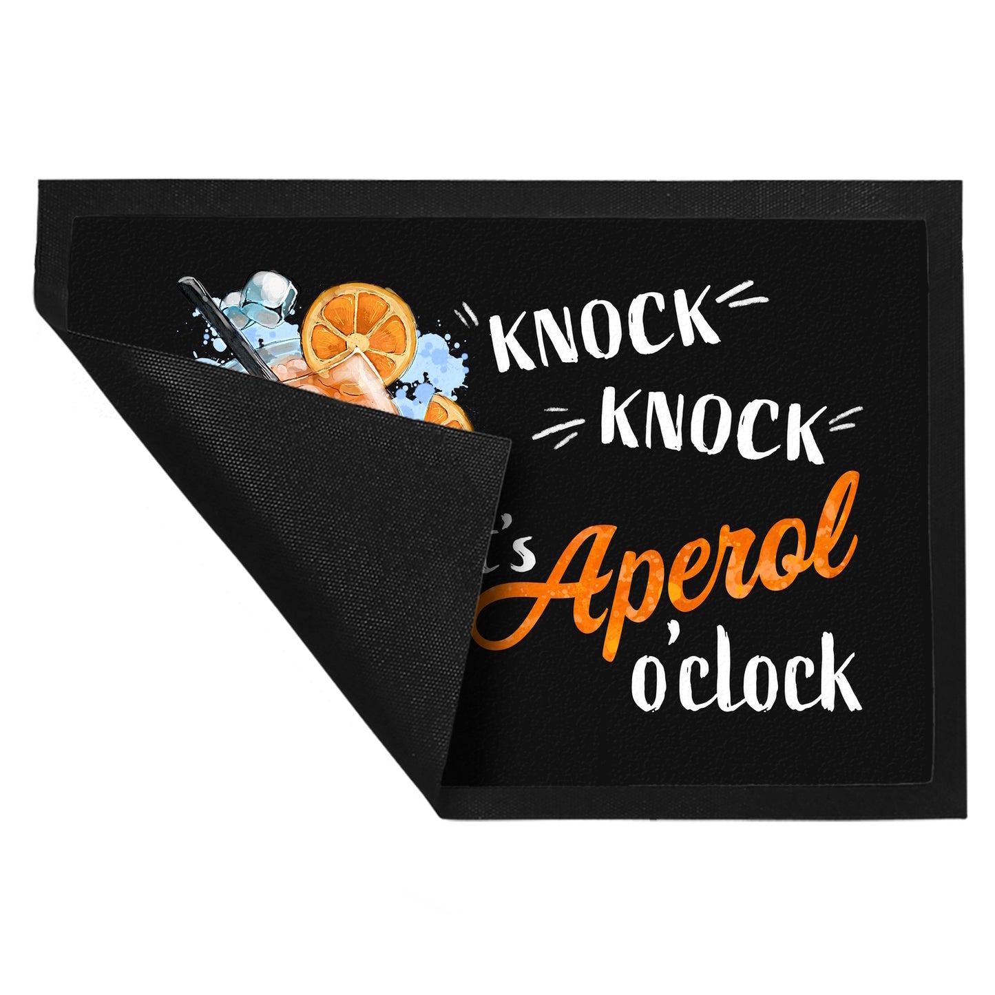 Cocktail Fußmatte XL in 40x60 cm mit Spruch Knock knock It's Aperol o'clock