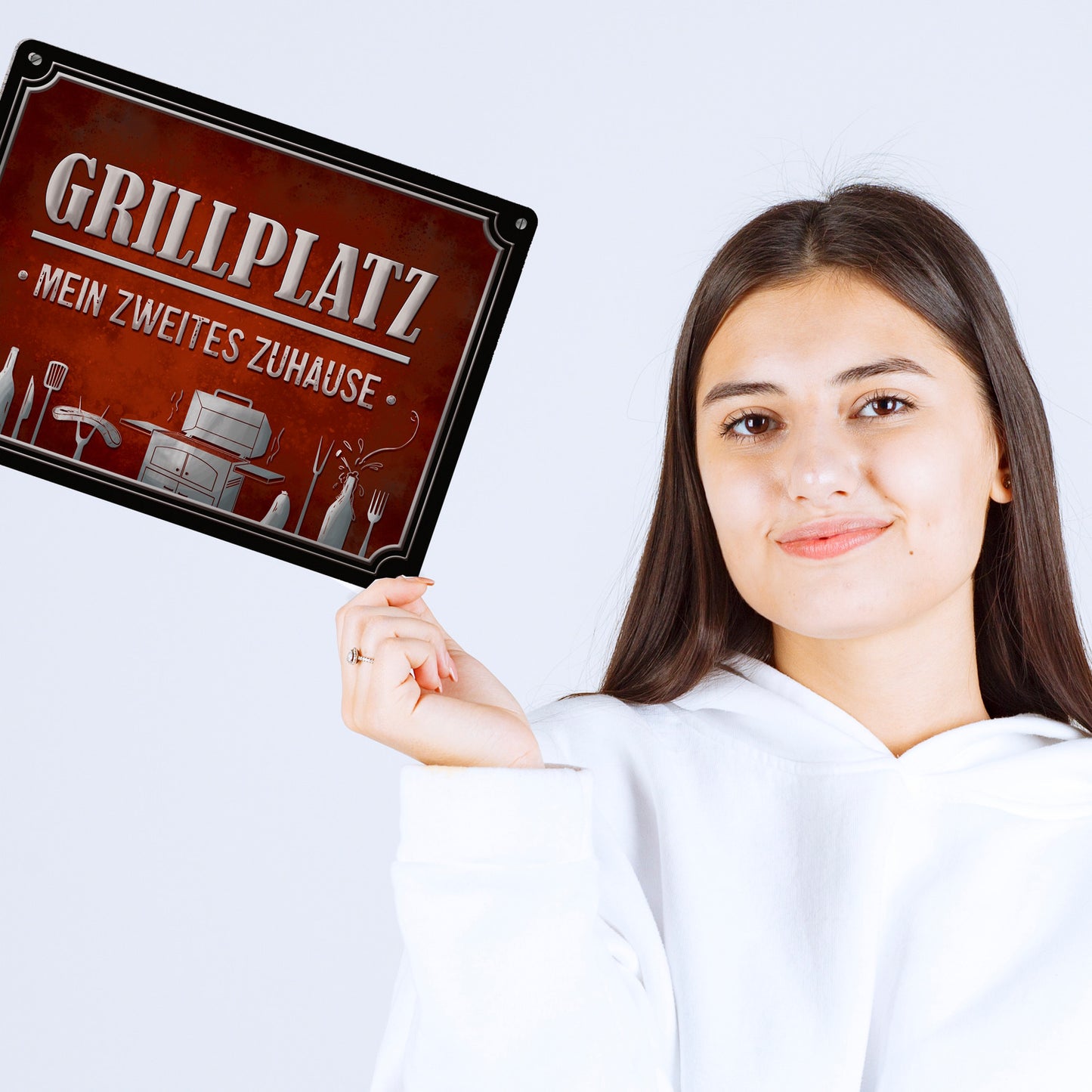 Metallschild XL mit Grill Motiv und Spruch: Grillplatz - mein zweites Zuhause