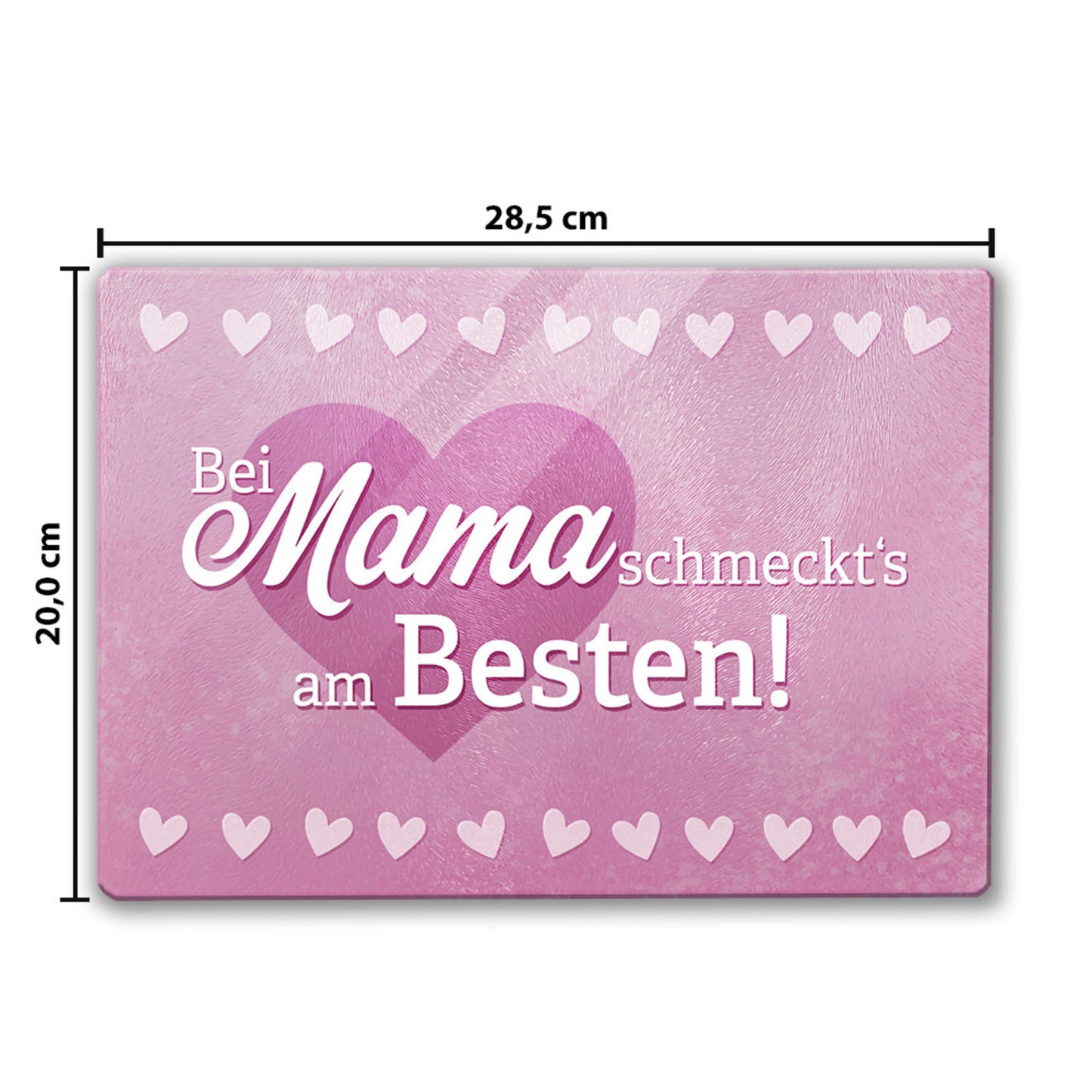 Herz Schneidebrett aus Glas mit Spruch Bei Mama schmeckts am Besten