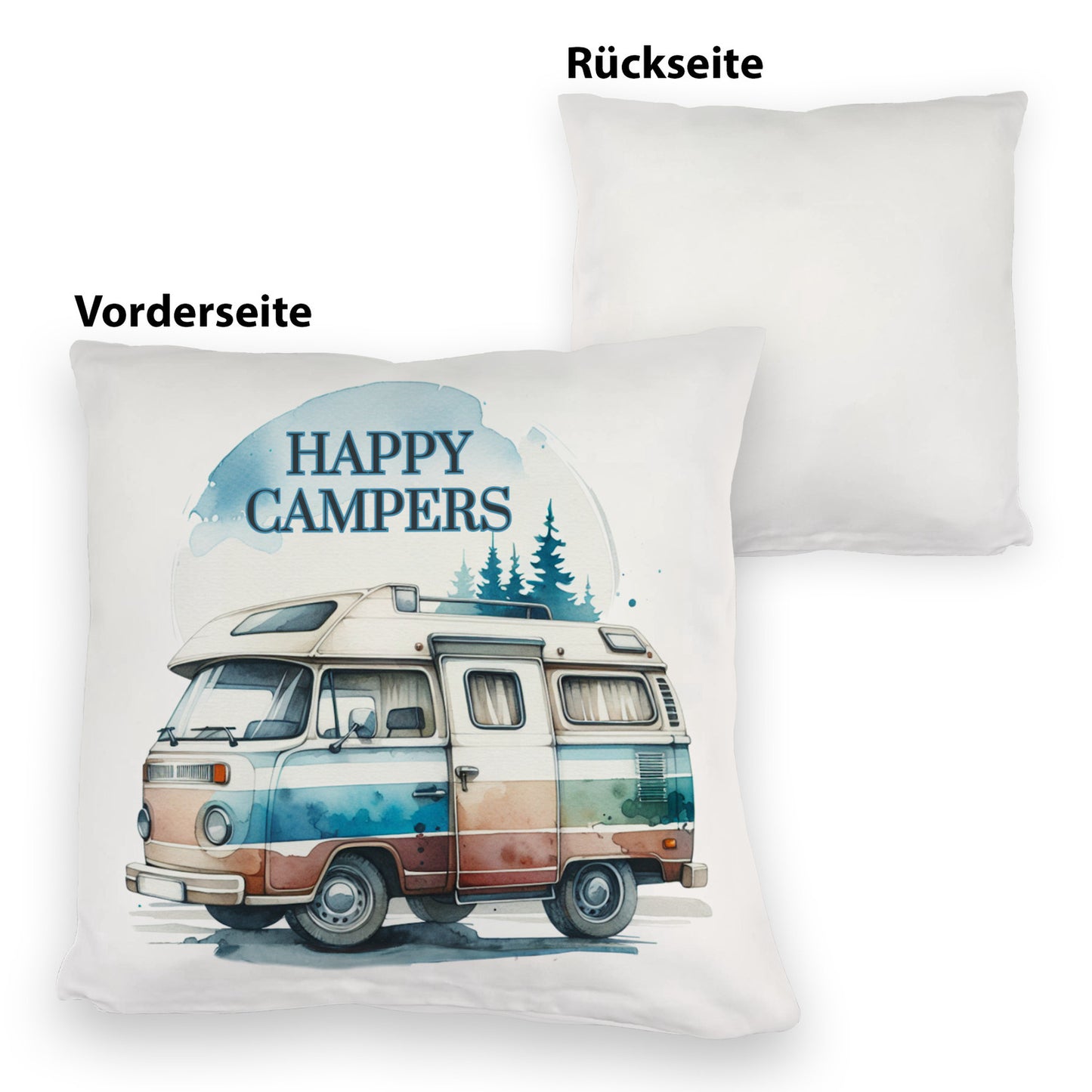 Campingwagen Kuschelkissen mit Spruch Happy Campers