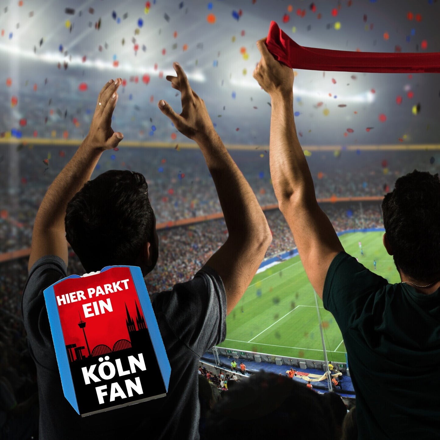 Hier parkt ein Köln Fan Parkscheibe in Vereinsfarben