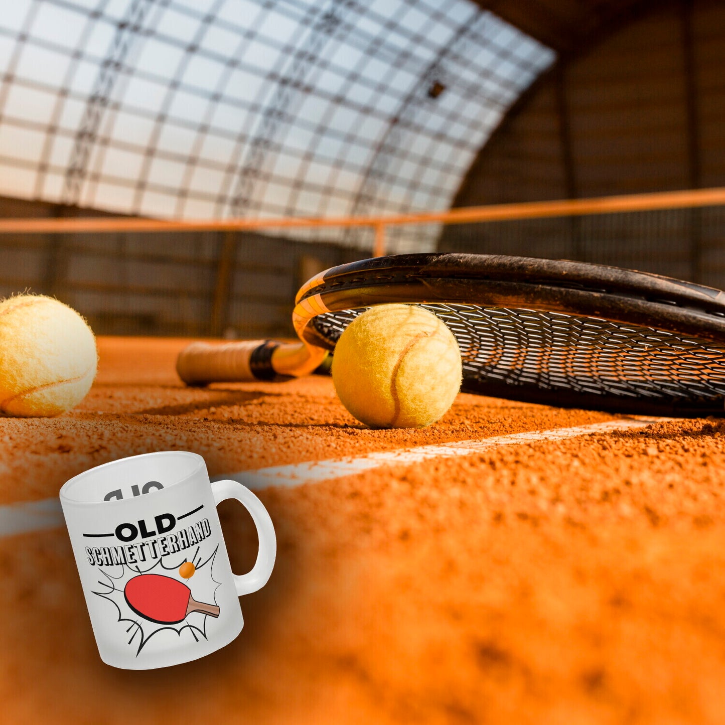 Old Schmetterhand Tischtennis Wortspiel Glas Tasse