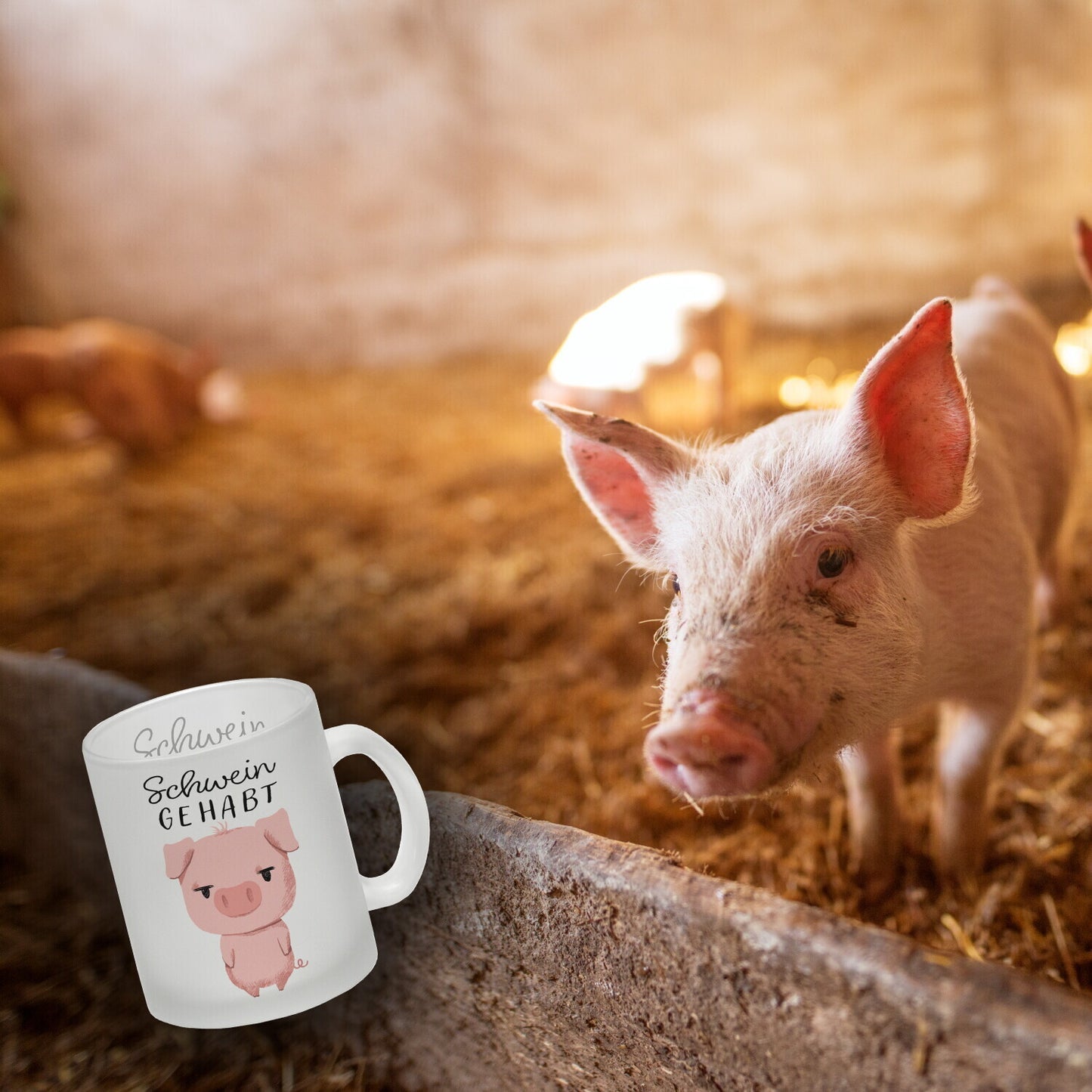 Ferkel Glas Tasse mit Spruch Schwein gehabt